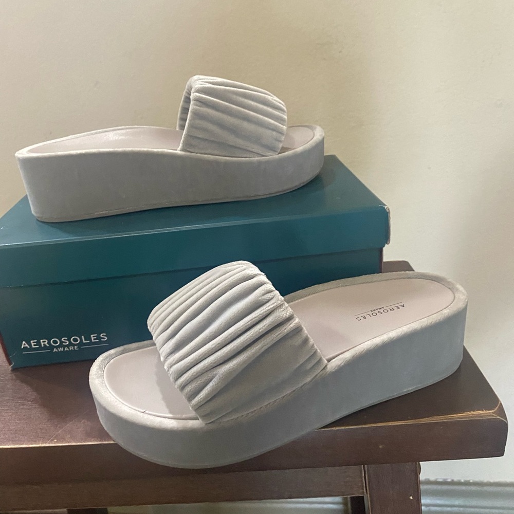 AEROSOLES Gray Mules with Cushioned Footbed